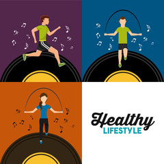 Canvas Print - healthy lifestyle set people athletic sport with music vector illustration