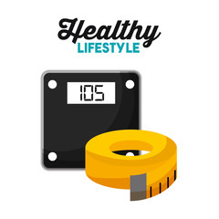 Wall Mural - sport weight scale and tape measure healthy lifestyle vector illustration