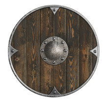 Old Wooden Vikings' Shield Isolated 3d Illustration