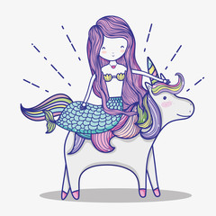 Poster - Little mermaid with unicorn art cartoon