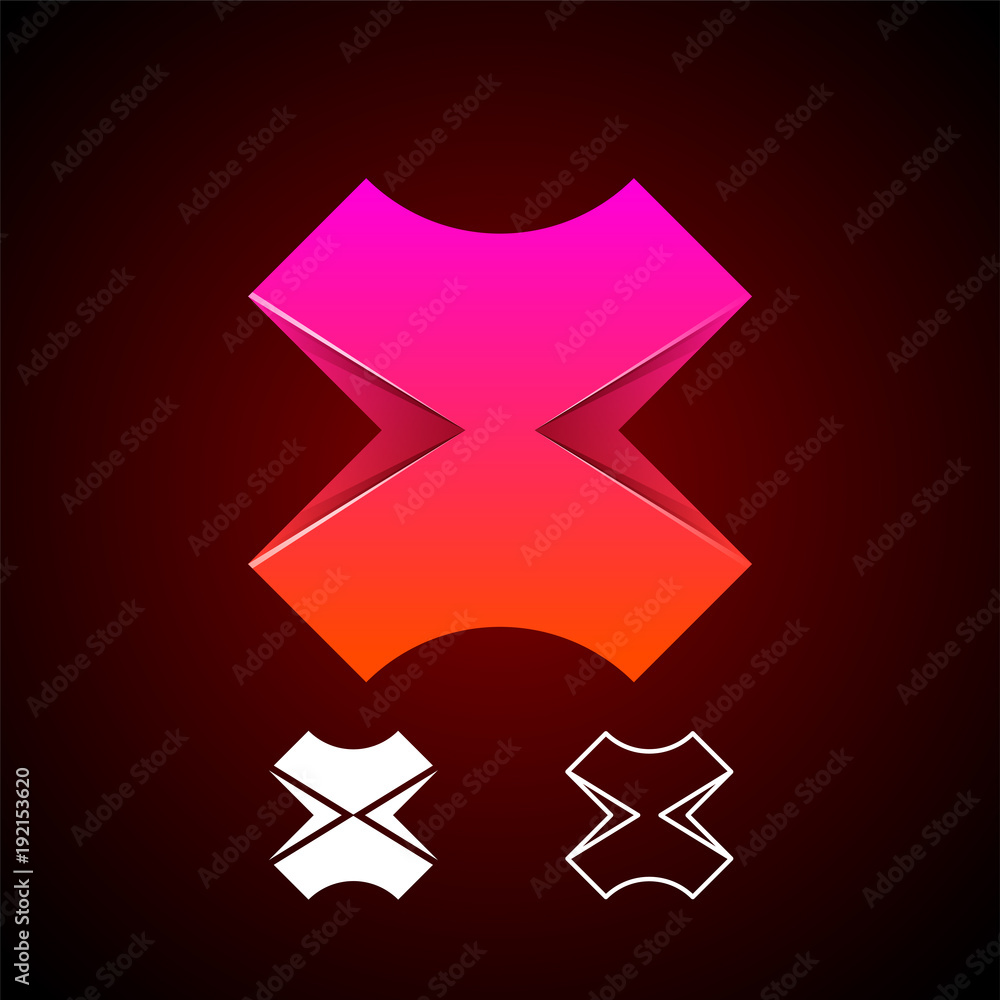 X letter logo template. Vector abstract material design, flat, line art  style. Origami 3d paper shape Stock Vector | Adobe Stock, image size:1000x1000