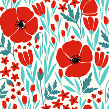 Seamless Pattern With Red Poppy Flowers