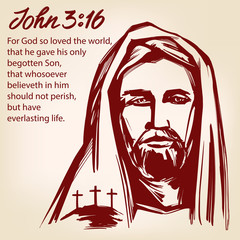 Wall Mural - Jesus Christ, the Son of God, John 3:16 the quote calligraphic text symbol of Christianity hand drawn vector illustration sketch