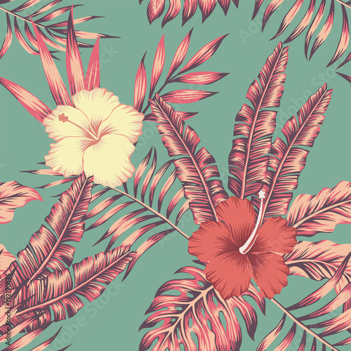 hibiskus-pozostawia-rocznika-kolor-tropikalny-wzor