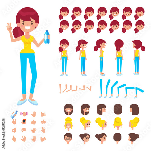 Front Side Back View Animated Character Sporty Girl Character