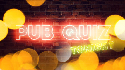 Wall Mural - Pub Quiz neon sign mounted on brick wall