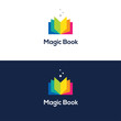 Colorful open book logo.