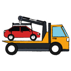 Sticker - car in truck icon vector illustration design