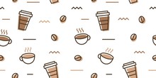 Coffee Bean Mug Cup Memphis Seamless Pattern White Background Wallpaper Download