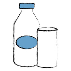 Sticker - milk bottle with glass vector illustration design