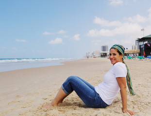 Wall Mural - Portrait of beautiful 40 years old woman outdoors