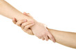 © 5second - Female and male hand holding each other on white background