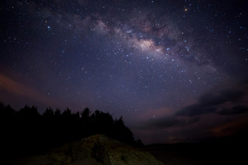 Wall Mural - starry night sky with milky way.  image contain soft focus, blur and noise due to long expose and high iso.