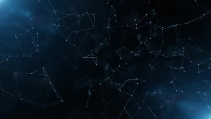 Beautiful artistic network lines and dots movement on dark blue background. Selective focus used. 