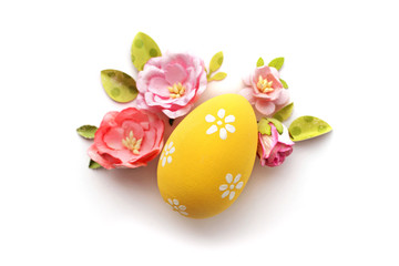 easter eggs and flowers isolated on white background