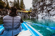 © Anna - Young man with black hair is boating in Marble Canyon in Ruskeala, Karelian republic