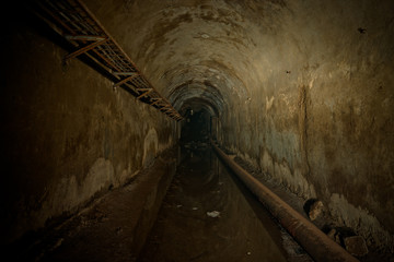 Poster - Underground sewer tunnel under Sevastopol, Crimea. Flooded sewerage drainage tunnel 