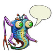Crazy strange space alien or monster with speech bubble. Original colored illustration
