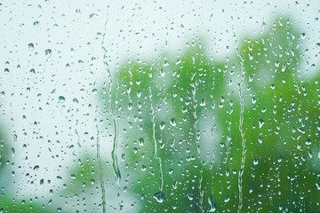 glass window with rain drop in spring