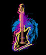 Electric guitar. Hand drawn grunge style art. Vintage colorful design. Vector illustration