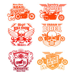 Bright motorcycle labels. Motorbike retro badges and logos