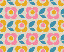 Seamless Retro Pattern With Flowers And Leaves