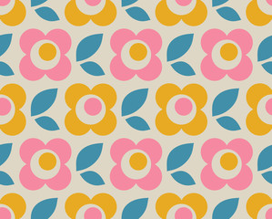 Poster - seamless retro pattern with flowers and leaves