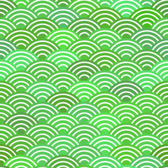  seamless pattern dragon fish scales simple seamless pattern Nature background with japanese wave circle pattern pastel colors on green background. Vector