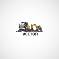 Wall Mural - Vector heavy construction truck and excavator.