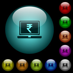 Canvas Print - Laptop with Rupee sign icons in color illuminated glass buttons