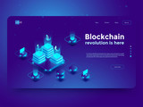 Fototapeta Perspektywa 3d - Cryptocurrency and blockchain isometric composition with people, analysts and managers working on crypto start up. Isometric vector illustration.