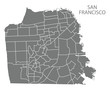 San Francisco city map with neighbourhoods grey illustration silhouette shape