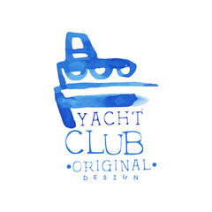 Poster - Bright blue emblem for yacht club. Concept of summer travel or yachting sport. Watercolor painting for business, advertising banner or poster. Hand drawn vector design