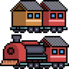 Sticker - vector pixel art train set