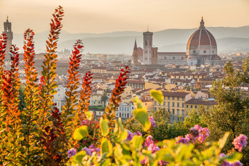 Fototapete - Aerial view of Florence with the Basilica Santa Maria del Fiore (Duomo), Tuscany, Italy