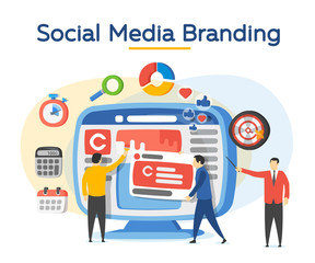 Wall Mural - promotion of the brand in social network. analytics for social media marketing, management and optim