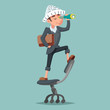 Adventurer hat newspaper businessman mascot pirate spyglass cartoon character design vector illustration