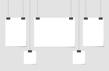 Wall Mural - poster template of a paper sheet. hanging posters set.