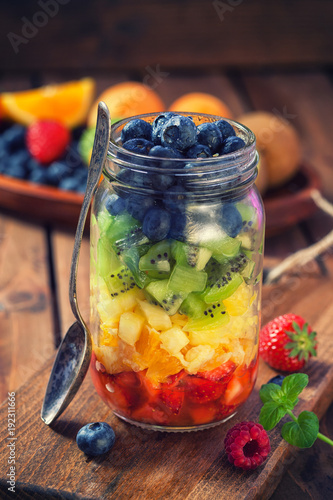 Fresh Fruit Salad In A Jar Stock Photo Adobe Stock
