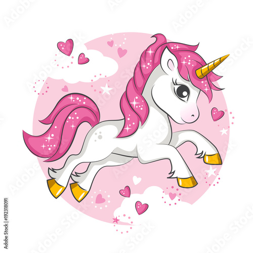 cute little pink magical unicorn vector design on white