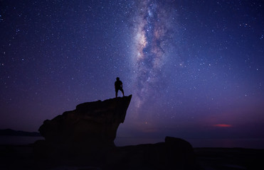 Wall Mural - starry night sky with Milky way. image contain soft focus, blur and noise as night photo required high iso and long expose.