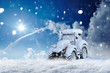 canvas print picture - Schneebedeckter Traktor im Schnee bei Sonnenschein