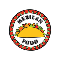 Wall Mural - Mexican food icon.  Traditional cuisine of Mexico. Fastfood cafe sign, round shape