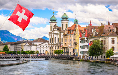 Wall Mural - Cityscape of Lucerne and Jesuit church in Luzern, Switzerland
