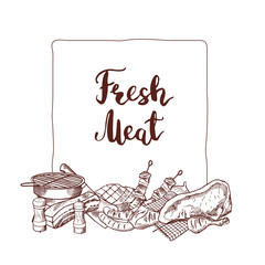 Canvas Print - Vector hand drawn monochrome meat elements