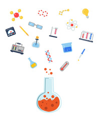 Canvas Print - Vector flat style science icons vial illustration