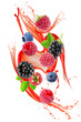 berry mix in juice splash isolated on a white background