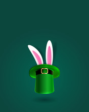 Hat Of Saint Patrick's Day With Bunny. Happy Easter Image Vector.