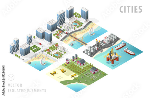 Fotografía Set of Isolated Isometric Realistic City Maps