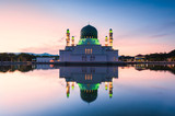 Fototapeta  - blue hour sunrise at floating mosque Kota Kinabalu, Sabah Malaysia.